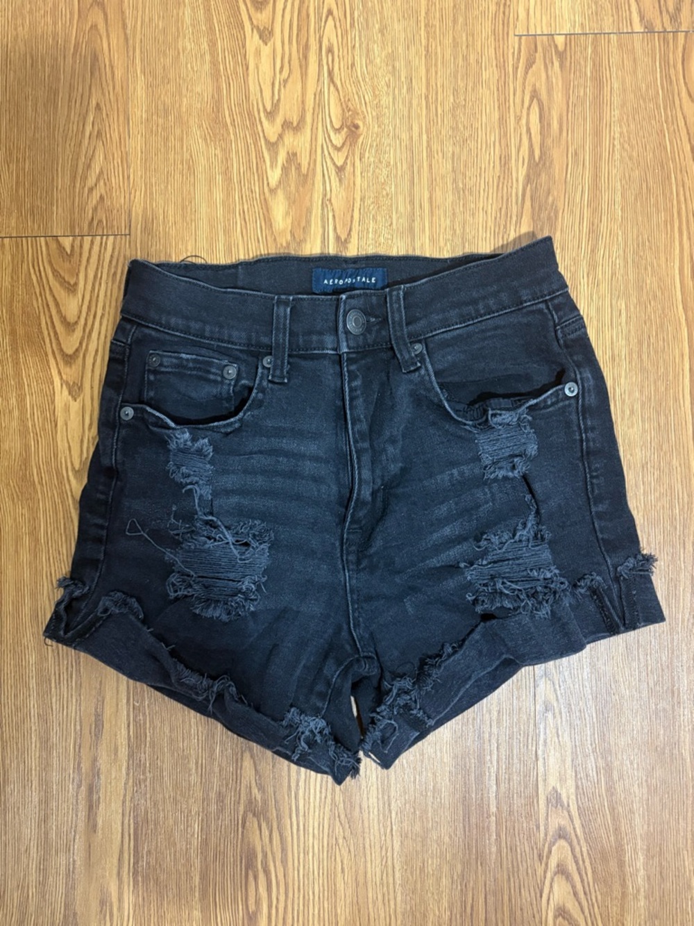 Aeropostale Black Distressed Ripped Jean Shorts